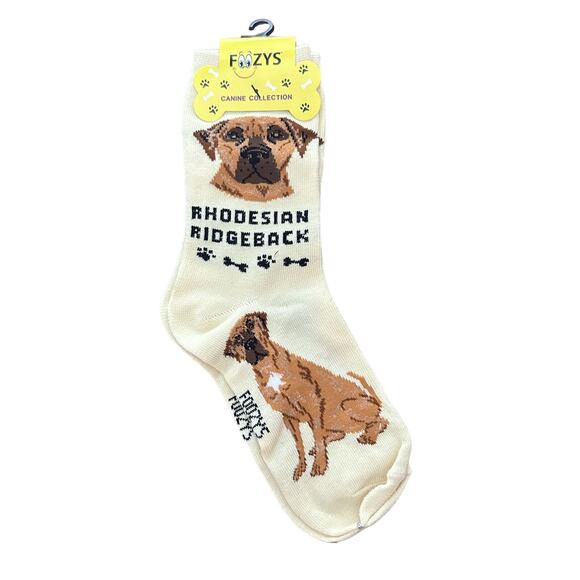 Foozys Beige Rhodesian Ridgeback Dog Print Crew Socks Women's One Size - Picture 1 of 2